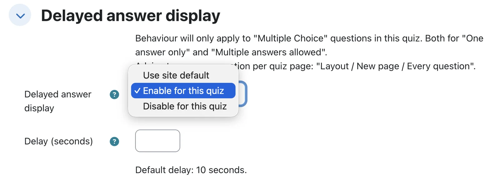 Delayed Answer Display - Moodle™ Plugin - Screenshot 2
